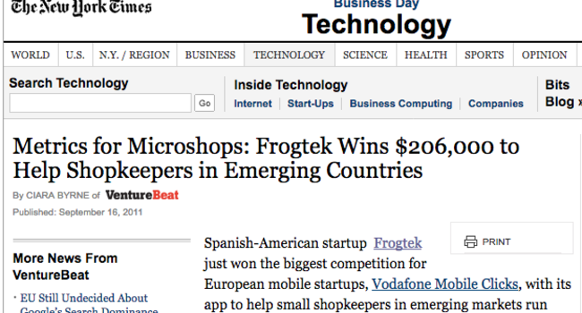 Frogtek Wins $206,000 to Help Shopkeepers in Emerging Countries - The New York Times